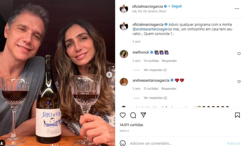 Márcio Garcia e a esposa, Andréa Santa Rosa (Foto: Reprodução/Instagram)
