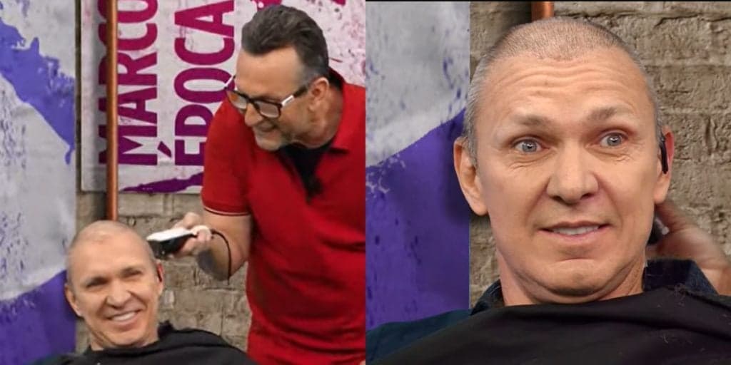 Neto escandaliza, saca maquininha na Band, raspa cabelo de comentarista e o deixa careca: "Não é possível"