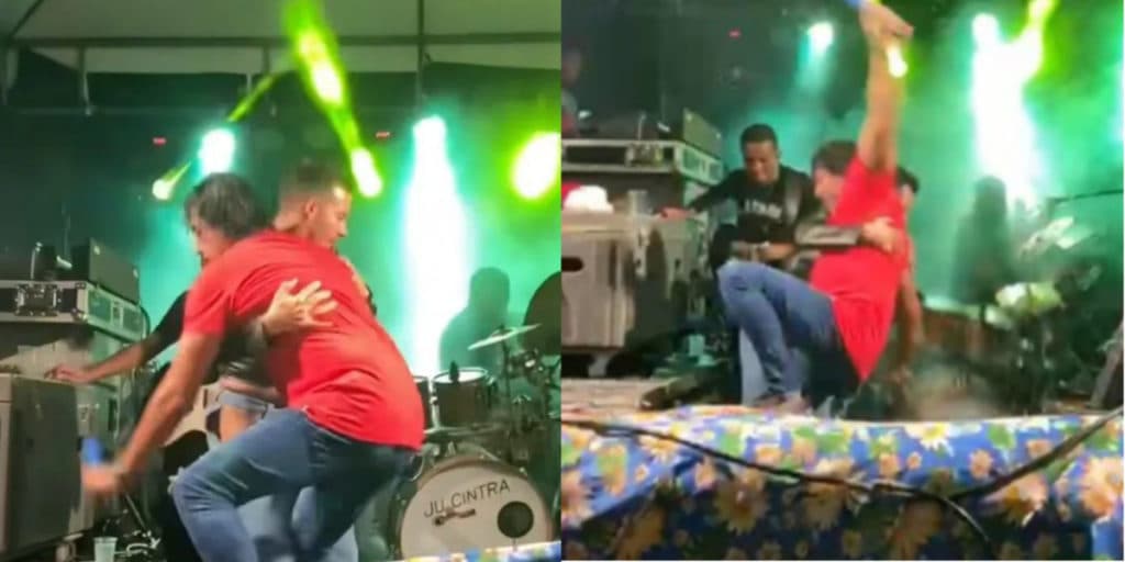 Palco desaba com banda em cima, tudo é gravado em vídeo e deixa todos desacreditados com cena