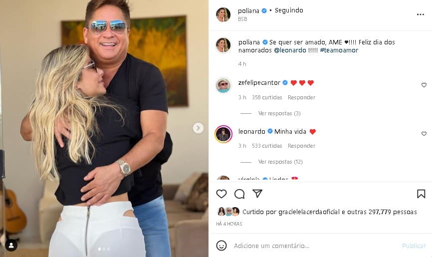 Poliana Rocha agarrada com Leonardo (Foto: Reprodução/ Instagram)