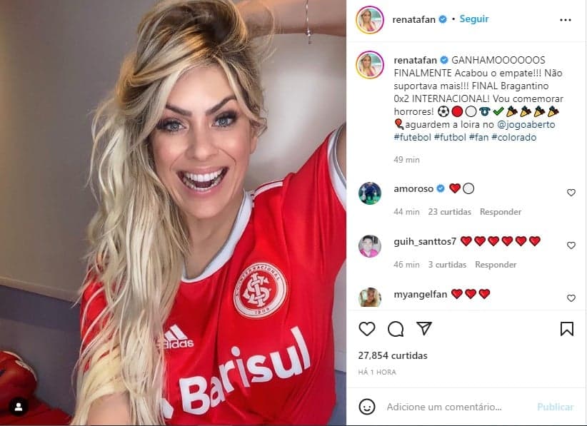 Renata Fan celebra vitória do Internacional - Foto: Reprodução