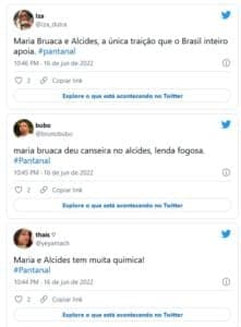 Público repercutiu cena de Maria Bruaca (Isabel Teixeira) com Alcides (Juliano Cazarré) em Pantanal (Foto: Reprodução / Twitter) Público repercutiu cena de Maria Bruaca (Isabel Teixeira) com Alcides (Juliano Cazarré) em Pantanal (Foto: Reprodução / Twitter)