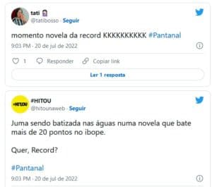 Padre (Cacá Amaral) conseguiu convencer Juma (Alanis Guillen) a se batizar em Pantanal e público se lembrou das novelas da Record TV (Foto: Reprodução / Twitter)