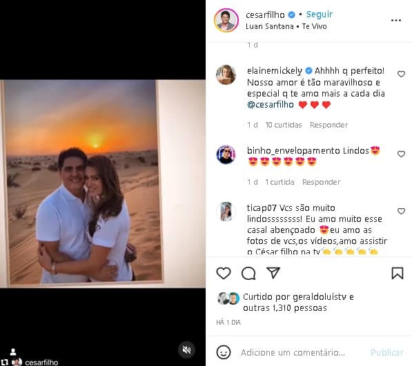 César Filho surgiu com a esposa e se derreteu pela mulher (Foto: Reprodução/ Instagram)