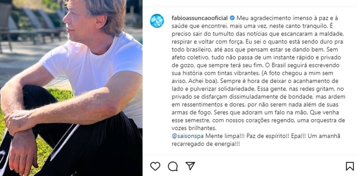 Fábio Assunção faz textão de despedida e forte desabafo Fábio Assunção faz textão de despedida e forte desabafo