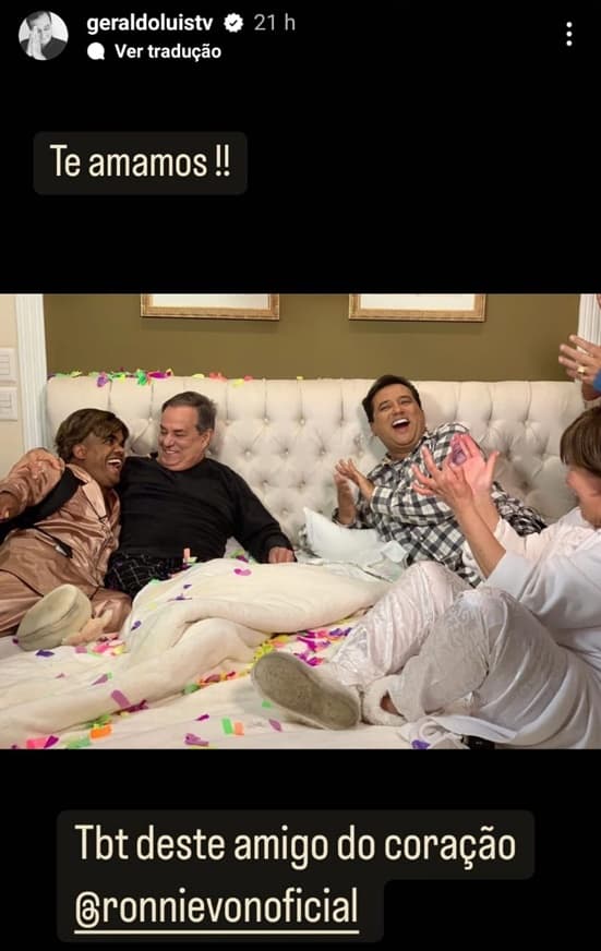 Geraldo Luís, na cama com rapazes e o veterano Ronnie Von 