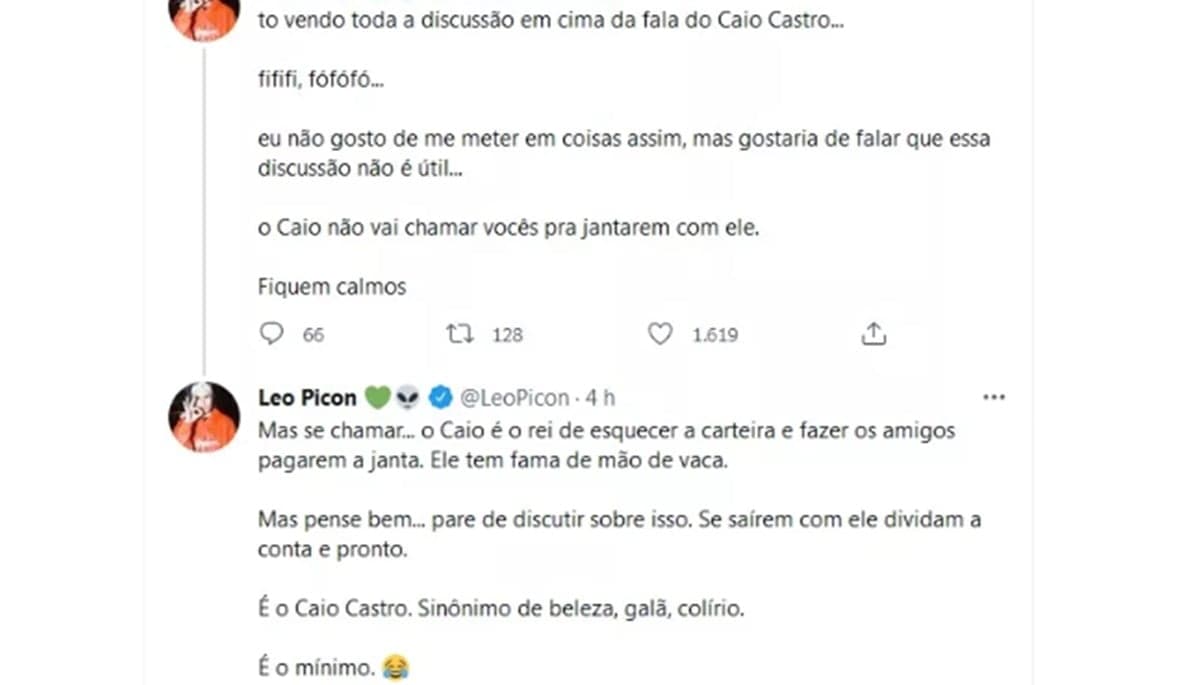 Leo Picon vai defender o amigo Caio Castro e acaba entregando má fama