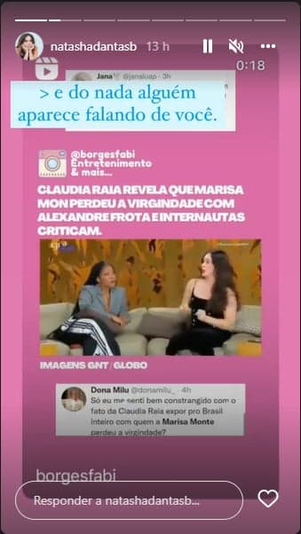 Natasha Dantas detona atitude de Claudia Raia - Foto: Reprodução Natasha Dantas detona atitude de Claudia Raia - Foto: Reprodução