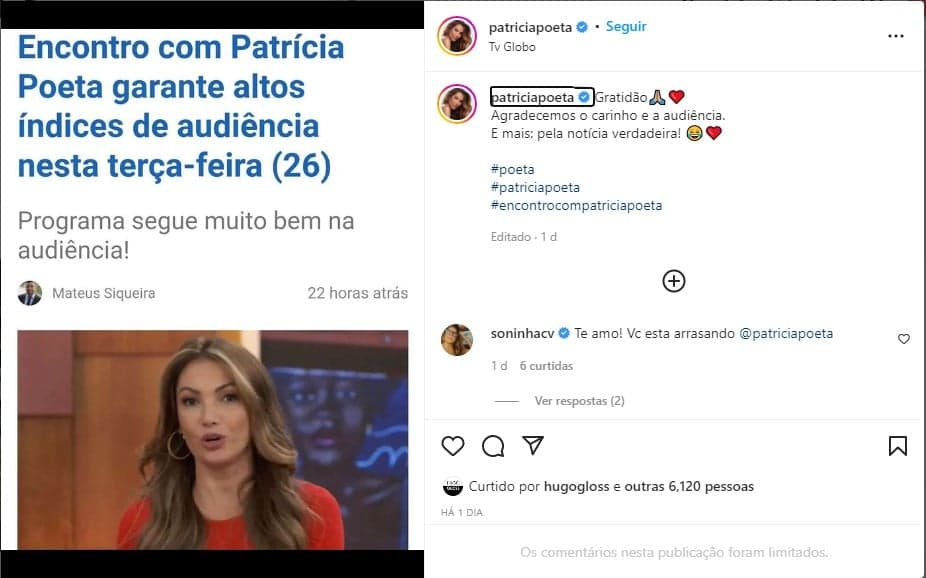 Patrícia Poeta explode com indireta após ser criticada - Foto: Reprodução Patrícia Poeta explode com indireta após ser criticada - Foto: Reprodução