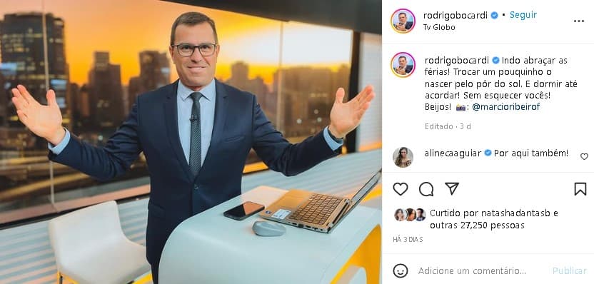 Rodrigo Bocardi anunciou suas férias (Foto: Reprodução/ Instagram)