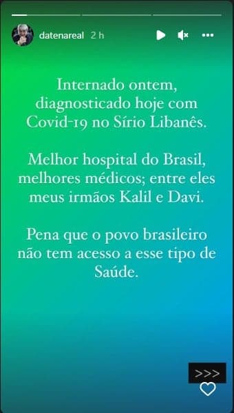 Stories de Datena anunciando internação - Foto: Reprodução
