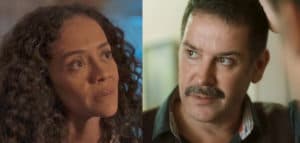 Guta (Julia Dalavia) ficará perto de descobrir mais um crime de Tenório (Murilo Benício) em Pantanal, graças a Zuleica (Aline Borges) (Foto: Reprodução / Globo)