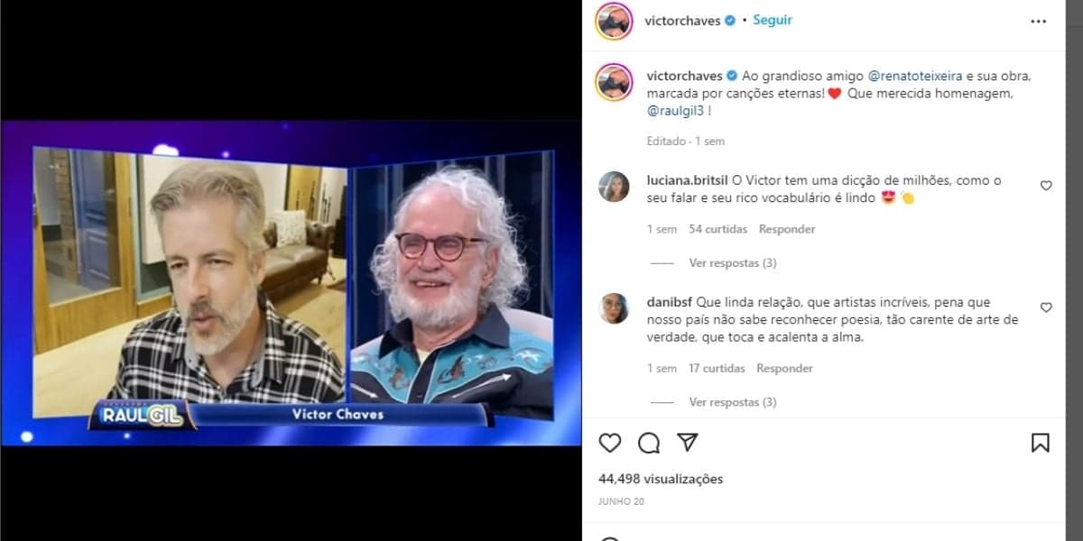 Victor Chaves declarou seu carinho por Renato durante homenagem no Programa de Raul Gil