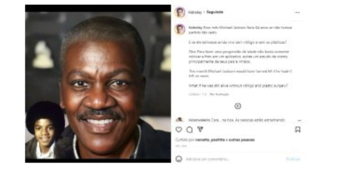 Artista plástico recria rosto do cantor Michael Jackson aos 64 anos e como ele seria sem vitiligo e cirurgias - Reprodução Artista plástico recria rosto do cantor Michael Jackson aos 64 anos e como ele seria sem vitiligo e cirurgias - Reprodução