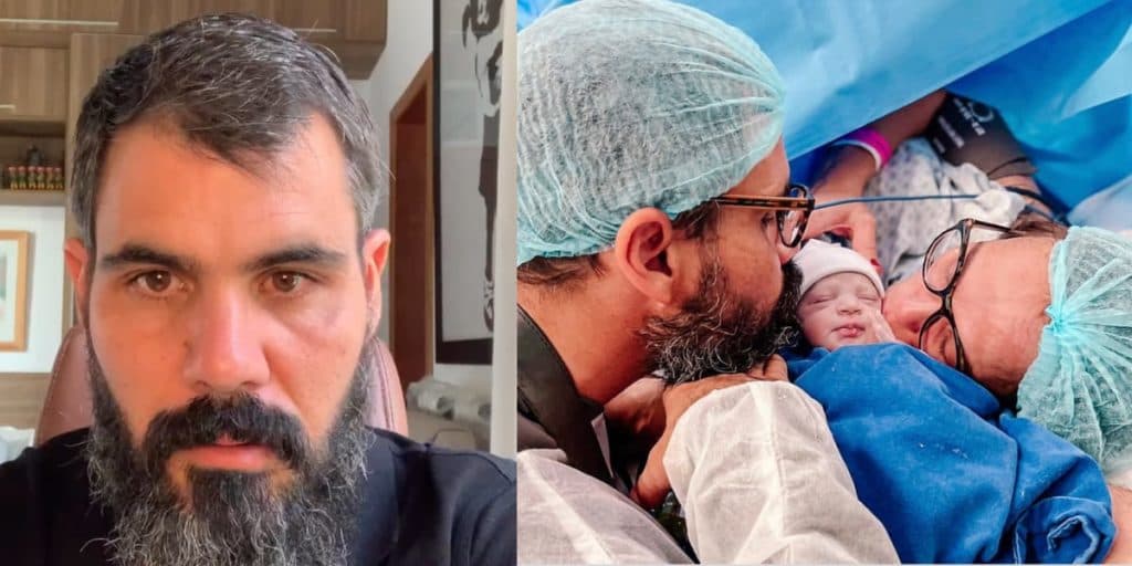 Sabendo de problema no coração da filha, Juliano Cazarré faz batizado de emergência no parto: "Emocionante"