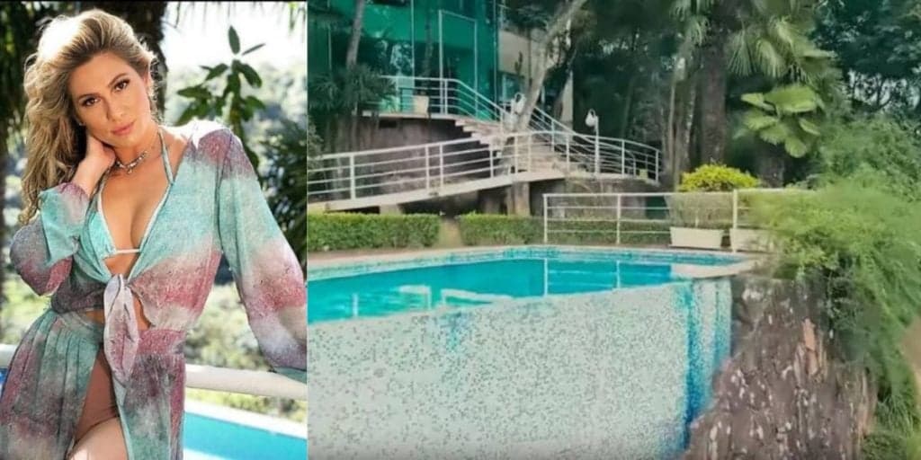 Lívia Andrade, agora da Globo, mora em mansão rodeada por floresta com piscina absurda e cara de hotel; fotos