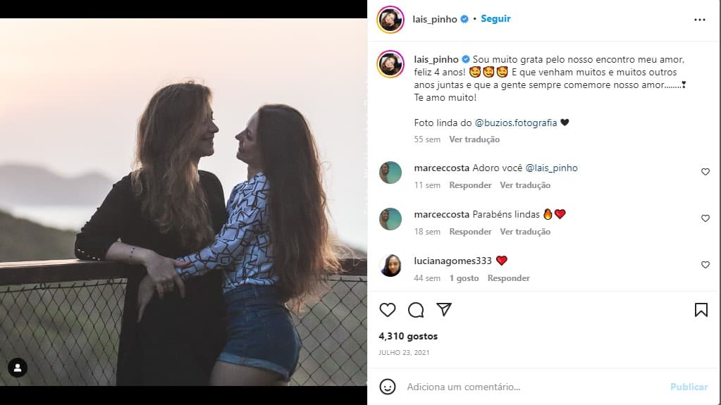 Laís Pinho, ex-atriz da Globo, se declara a namorada - Foto: Reprodução