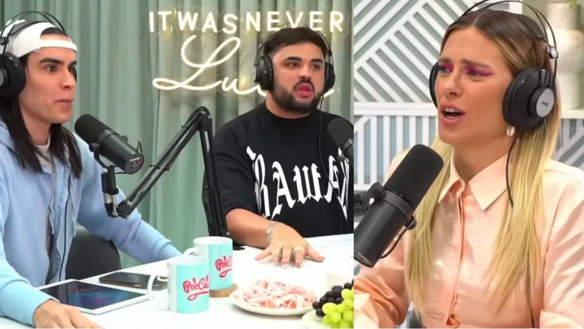 Rafa Uccman e Lucas Guedez do "PocCast" de boca aberta com o sinal recebido por Carolina Dieckmann Rafa Uccman e Lucas Guedez do "PocCast" de boca aberta com o sinal recebido por Carolina Dieckmann