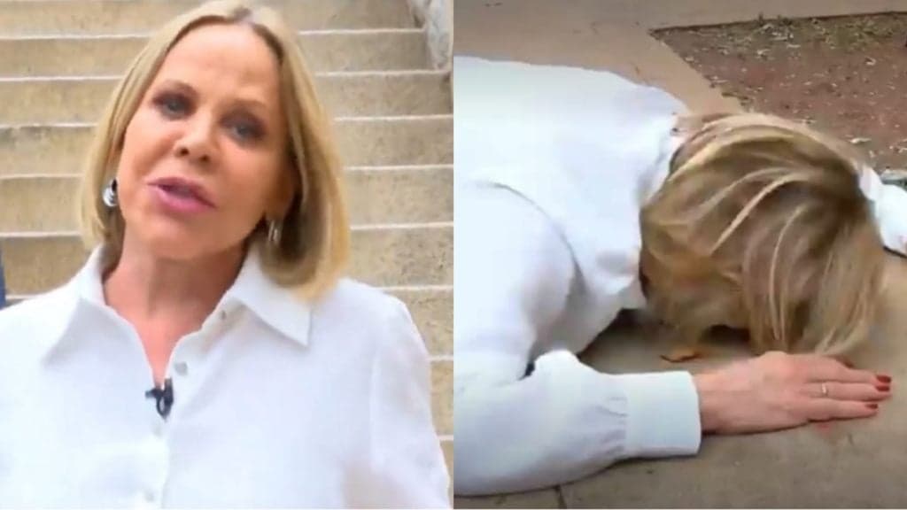 Claudete Troiano surge 'rolando' escada abaixo ao vivo na RedeTV! e público fica assustado