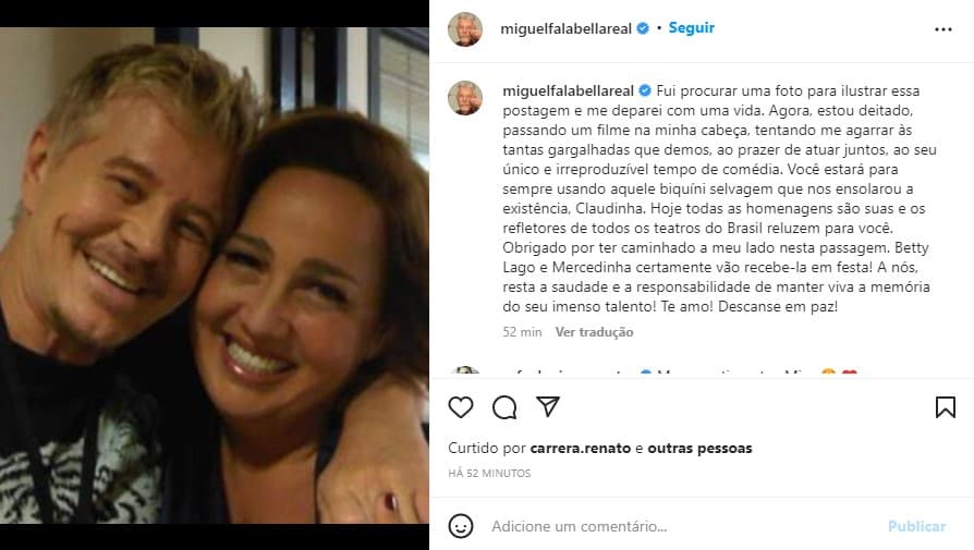 Miguel Falabella posta homenagem a Claudia Jimenez (Foto: Reprodução)