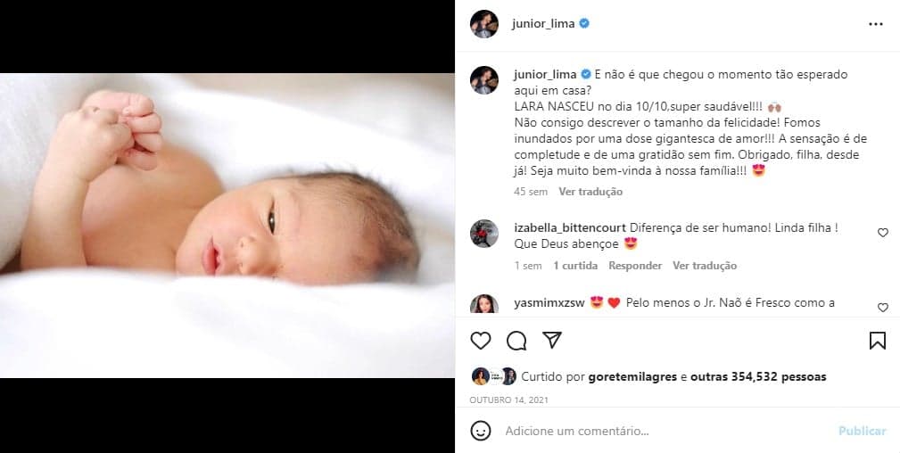 Júnior mostrou a filha Lara (Foto: Reprodução) Júnior mostrou a filha Lara (Foto: Reprodução)