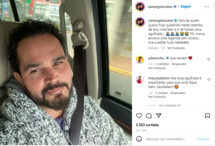 Luciano Camargo foi tomar vacina (Foto: Reprodução/Instagram) Luciano Camargo foi tomar vacina (Foto: Reprodução/Instagram)