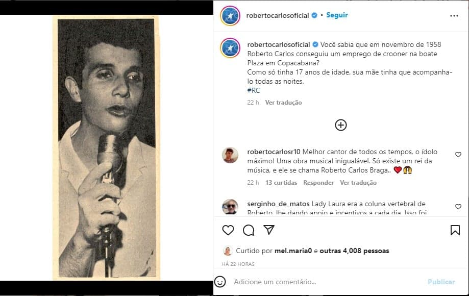 O cantor Roberto Carlos - Foto: Reprodução O cantor Roberto Carlos - Foto: Reprodução
