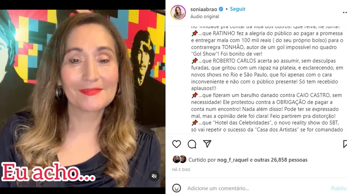 Sonia Abrão costuma emitir suas opiniões sobre assuntos do momento em seu Instagram pessoal Sonia Abrão costuma emitir suas opiniões sobre assuntos do momento em seu Instagram pessoal