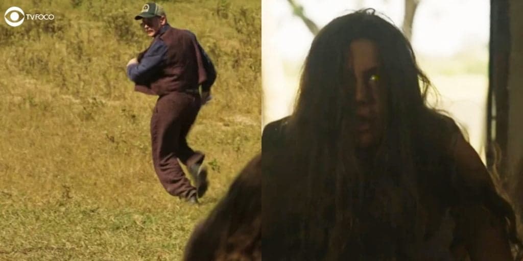Juma vira onça, berra com Tenório e possuída faz inimigo sambar para salvar sua vida em Pantanal