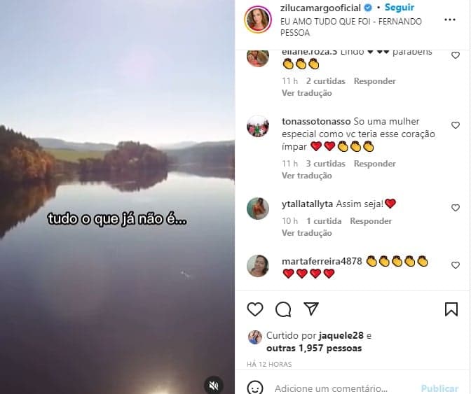 Zilu Godói faz reflexão sobre a vida - Foto: Reprodução Zilu Godói faz reflexão sobre a vida - Foto: Reprodução