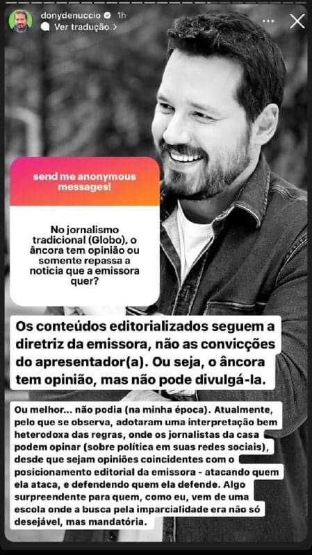 Dony De Nuccio falou sobre o atual jornalismo da Globo e surpreendeu (Foto: Reprodução) Dony De Nuccio falou sobre o atual jornalismo da Globo e surpreendeu (Foto: Reprodução)