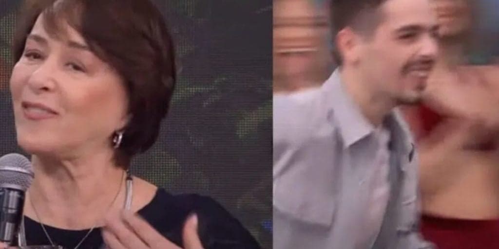 Filho de Faustão taca beijo em Nívea Maria na frente de todo mundo, após atriz fazer pedido no programa