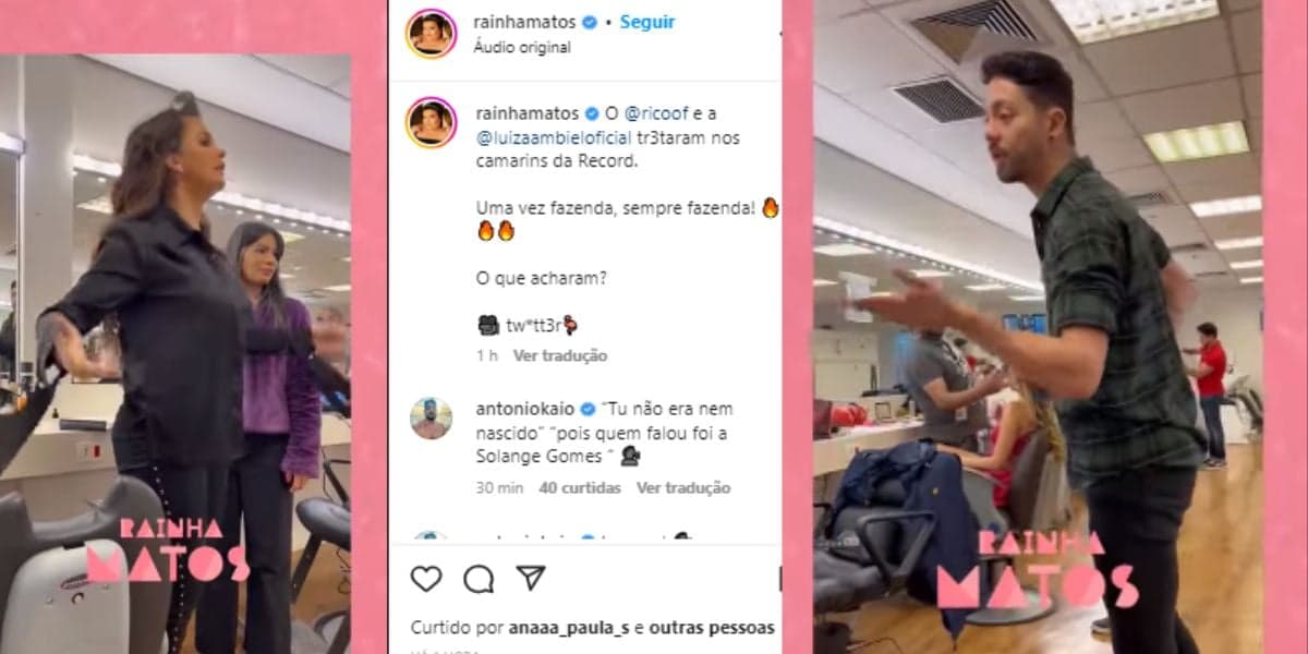  Rico Melquiades e Luiza Ambiel armam barraco dentro de camarim da Record e gritaria sai do controle