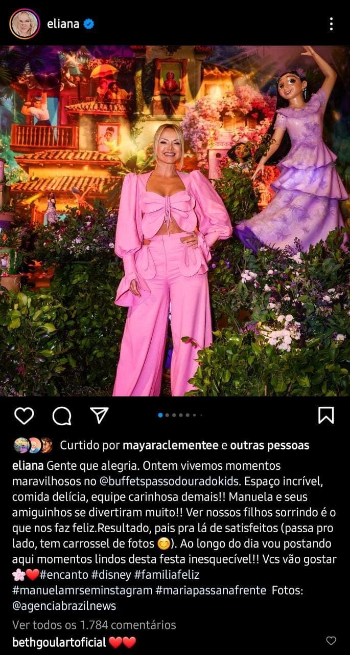 Publicação de Eliana (Foto: Reprodução/Instagram) Publicação de Eliana (Foto: Reprodução/Instagram)