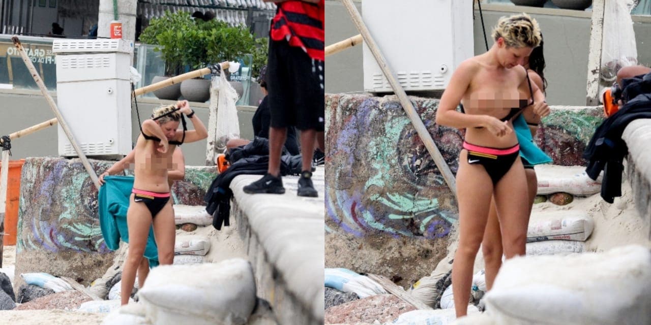 Bruna Linzmeyer é flagrada se trocando no meio da praia (Foto: Reprodução/Montagem)