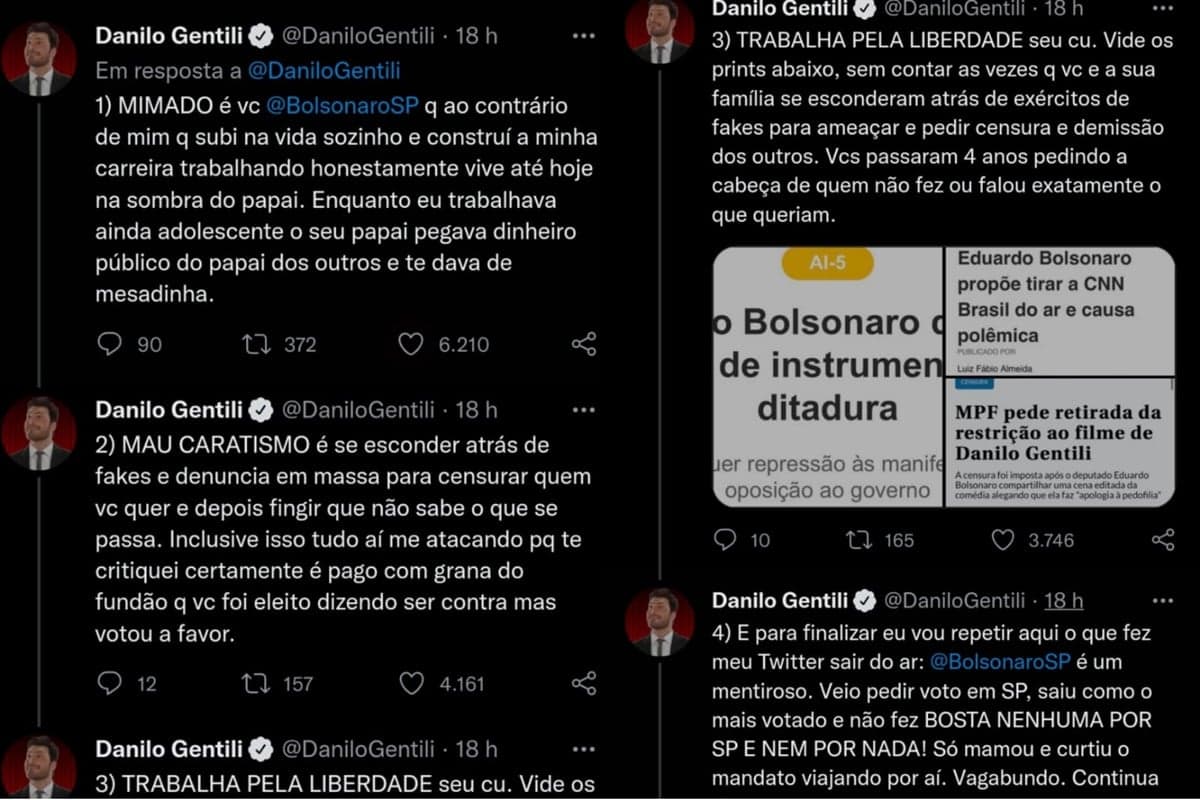 Danilo Gentili pontua o que pensa de Eduardo Bolsonaro publicamente 