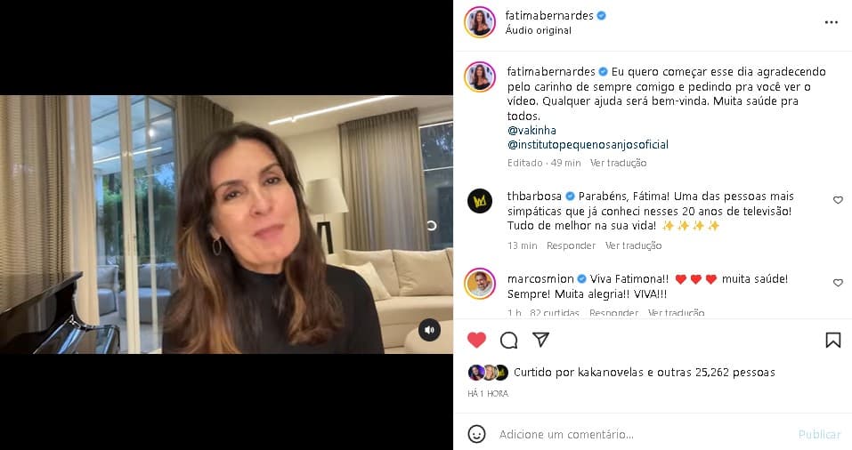 Fátima Bernardes fez pedido no dia de seus aniversário (Foto: Reprodução/ Instagram)