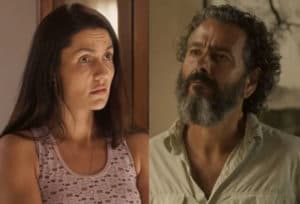 Zefa (Paula Barbosa) tentará alertar José Leôncio (Marcos Palmeira) sobre Solano (Rafa Sieg) em Pantanal e se dará mal (Foto: Reprodução / Globo) Zefa (Paula Barbosa) tentará alertar José Leôncio (Marcos Palmeira) sobre Solano (Rafa Sieg) em Pantanal e se dará mal (Foto: Reprodução / Globo)