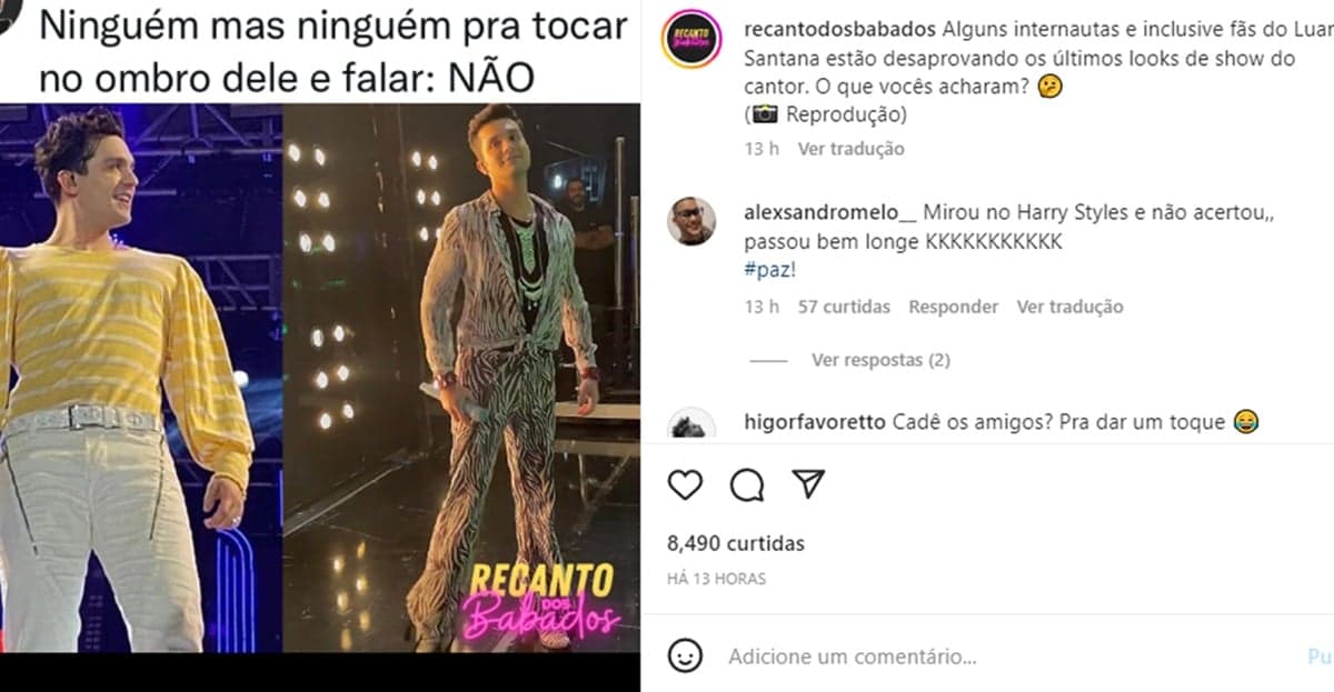 Luan Santana é repreendido pelos seus fãs sobre escolha de figurinos novos para seus shows