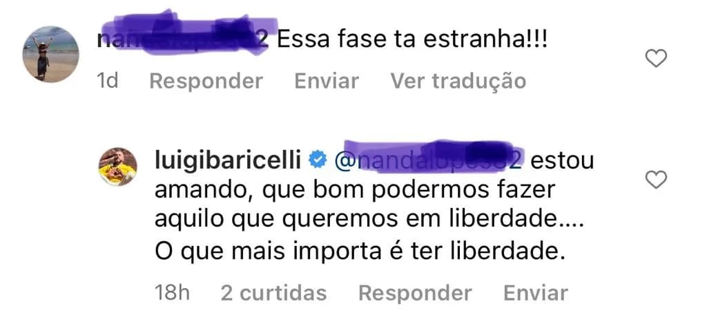 Famoso rebateu uma seguidora, após ser duramente criticado (Foto: Reprodução) Famoso rebateu uma seguidora, após ser duramente criticado (Foto: Reprodução)