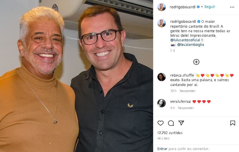 Rodrigo Bocardi surgiu com Lulu Santos e se declarou (Foto: Reprodução/ Instagram)