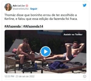A Fazenda 14: Thomaz Costa critica elenco do reality show rural da Record TV e expõe erro de Boninho no BBB (Foto: Reprodução / Twitter) A Fazenda 14: Thomaz Costa critica elenco do reality show rural da Record TV e expõe erro de Boninho no BBB (Foto: Reprodução / Twitter)
