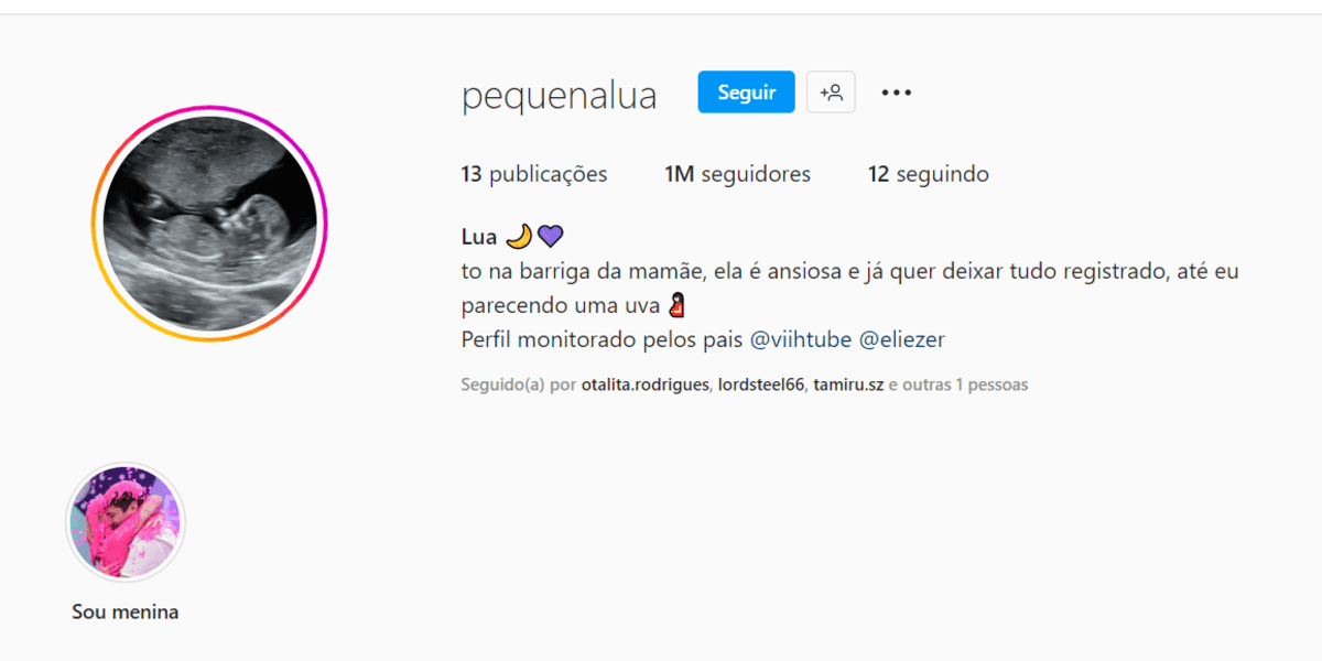 Perfil da pequena Lua já tem 1 milhão de seguidores (Foto Reprodução/Instagram) Perfil da pequena Lua já tem 1 milhão de seguidores (Foto Reprodução/Instagram)