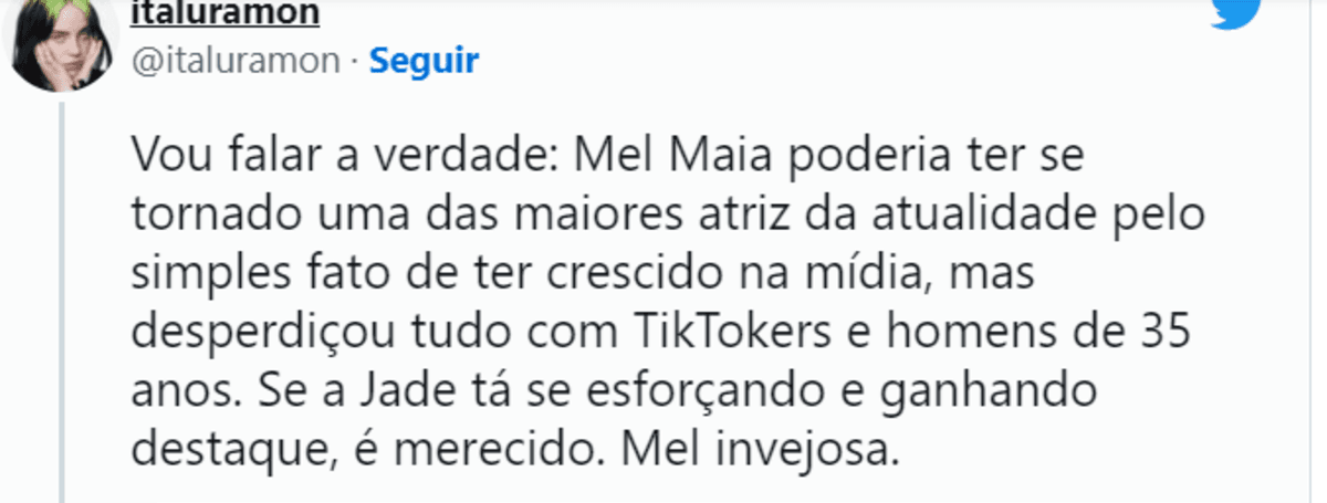 Alguns internautas reagiram ao comentário da Mel Maia (Foto Reprodução/Twitter) Alguns internautas reagiram ao comentário da Mel Maia (Foto Reprodução/Twitter)