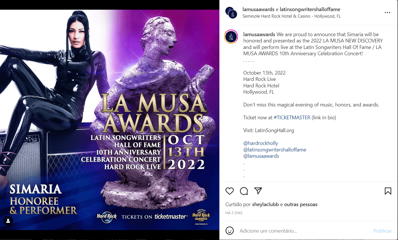 Simaria irá participar de evento internacional (Foto Reprodução/Instagram)