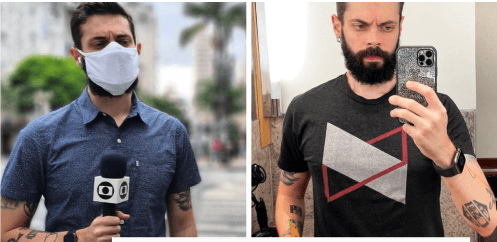 Cauê Fabiano, jornalista tatuado da Globo, foi flagrado em app de pegação e teve vida íntima revelada