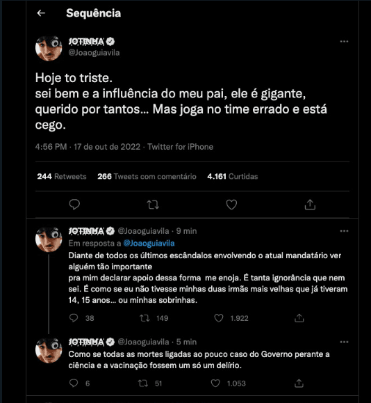 Post de João Guilherme (Foto: Reprodução/Twitter) Post de João Guilherme (Foto: Reprodução/Twitter)