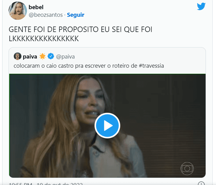 Web reage após cena de Massafera em Travessia por acharem que foi indireta a Caio Castro(Foto Reprodução/Twitter)