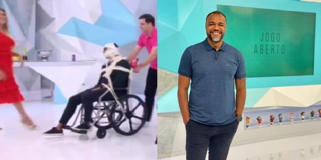 Denílson surge todo enfaixado no Jogo Aberto e é obrigado a deixar a Band de cadeira de rodas