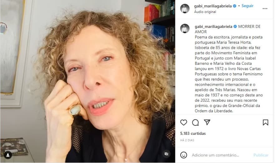 Marília Gabriela declamou poema (Foto: Reprodução/Instagram)